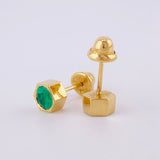 Stud Earrings Hexagonal Base Stone 2gr / 6mm Emeralds 66Pts 18K Yellow Gold (Jewel)