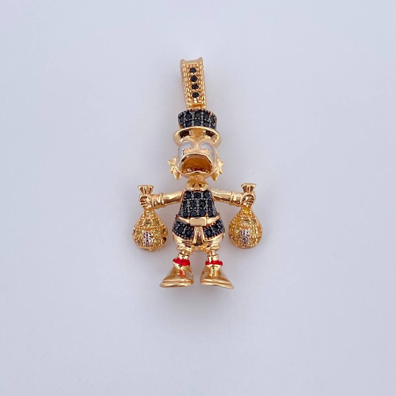Pendant Duck Money Bags 6.05gr / 3.5cm / Black Yellow Blue Zircons Two 18K Yellow White Golds &