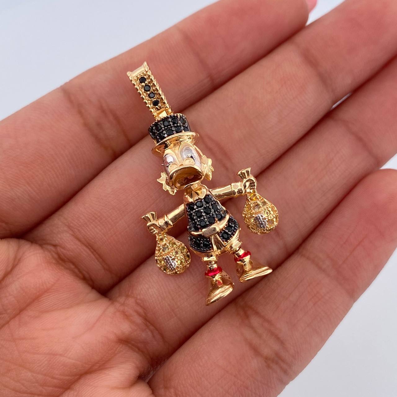Pendant Duck Money Bags 6.05gr / 3.5cm / Black Yellow Blue Zircons Two 18K Yellow White Golds &