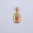 Pendant Virgin Guadalupe 3.35gr / 3cm / Fuchsia Blue White Zircons 18K Yellow Gold &