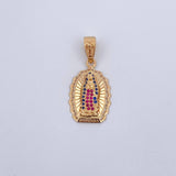Pendant Virgin Guadalupe 3.35gr / 3cm / Fuchsia Blue White Zircons 18K Yellow Gold &