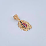 Pendant Virgin Guadalupe 3.35gr / 3cm / Fuchsia Blue White Zircons 18K Yellow Gold &