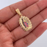 Pendant Virgin Guadalupe 3.35gr / 3cm / Fuchsia Blue White Zircons 18K Yellow Gold &