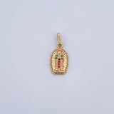 Pendant Virgin Guadalupe 1.2gr / 2.1cm / Fuchsia Green White Zircons 18K Yellow Gold &
