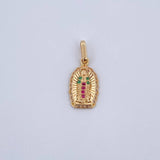 Dije Virgen Guadalupe 1.25gr / 2.1cm / Circones Fucsias Verdes Blancos Oro Amarillo 18K &