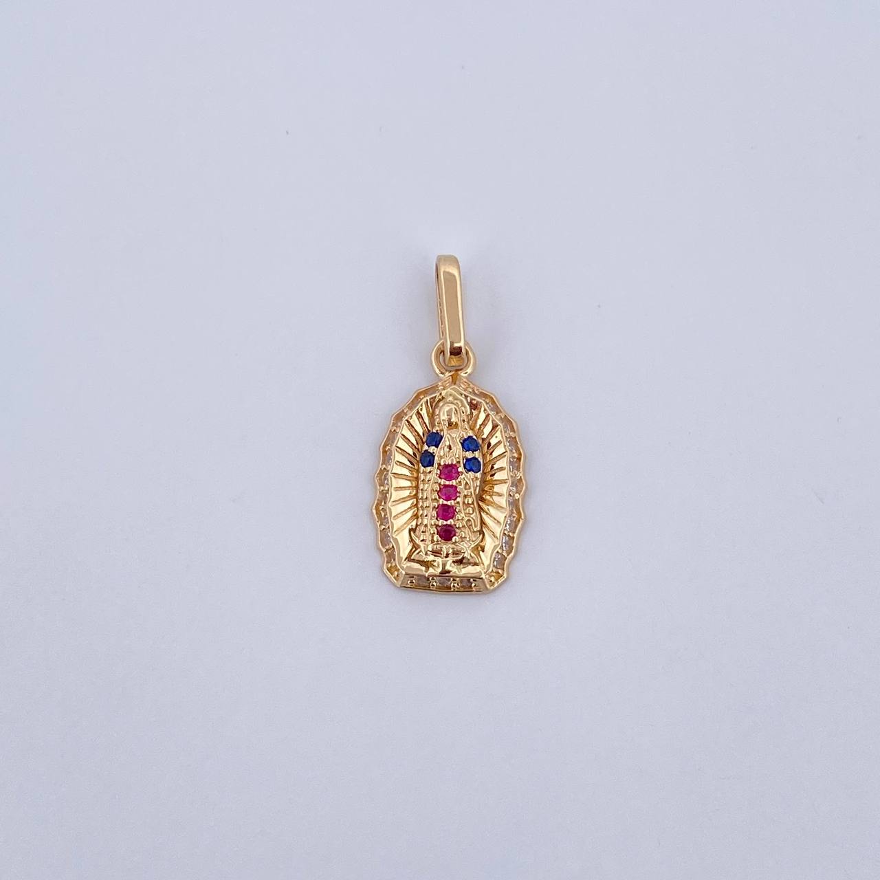 Pendant Virgin Guadalupe 1.2gr / 2.1cm / Fuchsia Blue White Zircons 18K Yellow Gold &