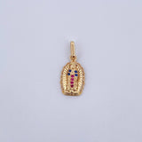 Pendant Virgin Guadalupe 1.2gr / 2.1cm / Fuchsia Blue White Zircons 18K Yellow Gold &