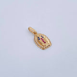 Pendant Virgin Guadalupe 1.2gr / 2.1cm / Fuchsia Blue White Zircons 18K Yellow Gold &