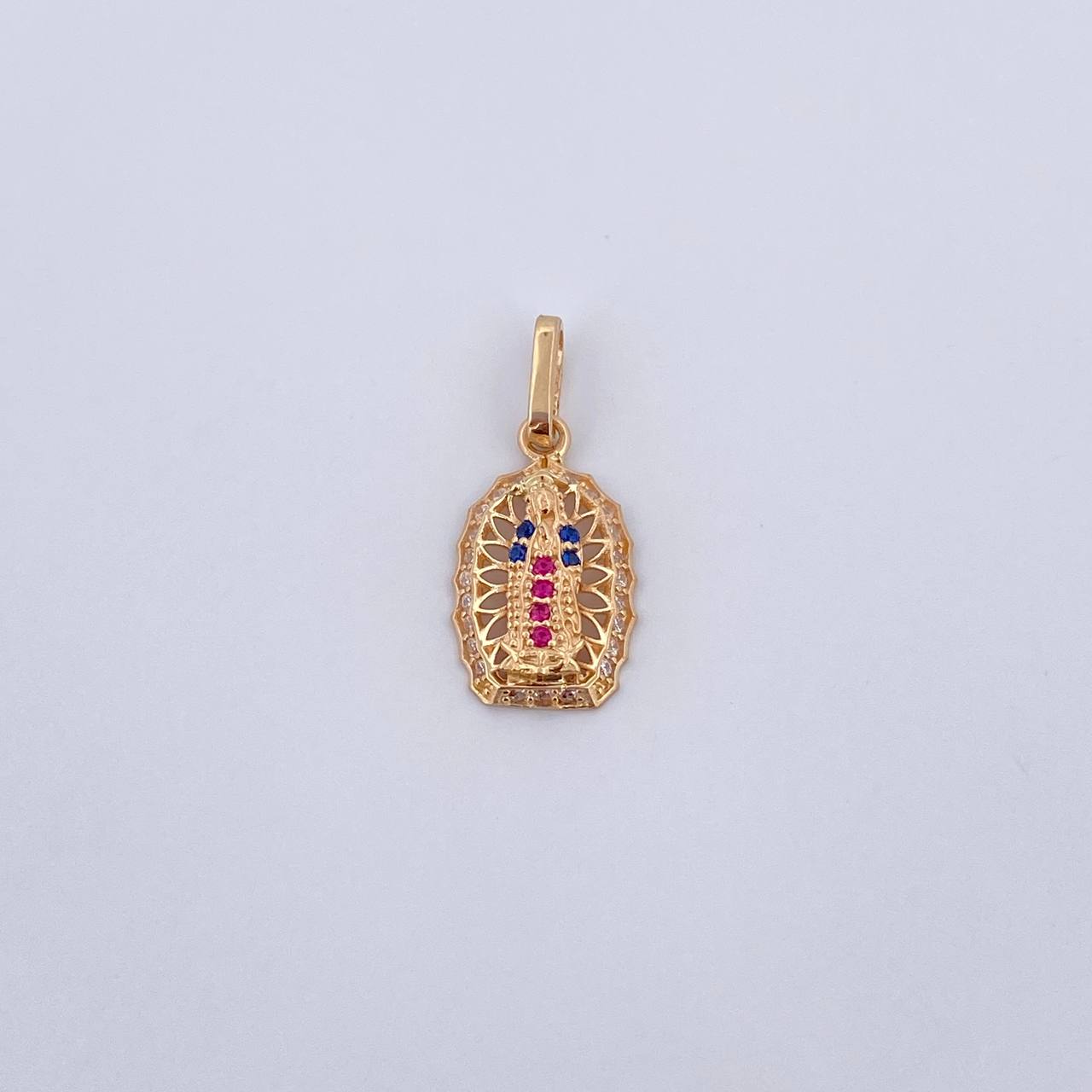 Dije Virgen Guadalupe 1.25gr / 2.1cm / Circones Fucsias Azules Blancos Oro Amarillo 18K &