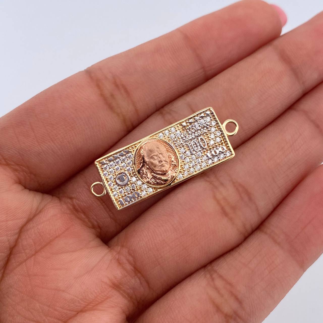 Charm One Dollar 3.1gr / 3cm / White Zircons Three 18K Golds &