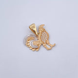 Dije Gallo 3gr / 2.3cm / Circones Blancos Dos Oros Amarillo Blanco 18K &