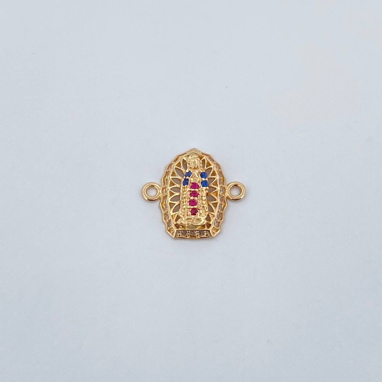 Charm Virgen Guadalupe 1.15gr / 1.4cm / Fuchsia Blue White Zircons 18K Yellow Gold &
