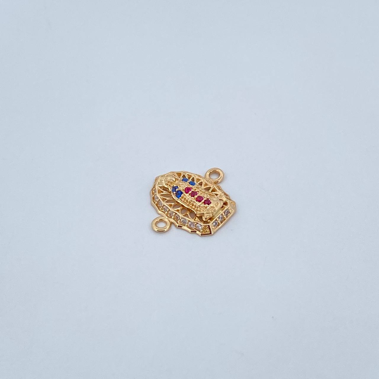 Charm Virgen Guadalupe 1.15gr / 1.4cm / Fuchsia Blue White Zircons 18K Yellow Gold &