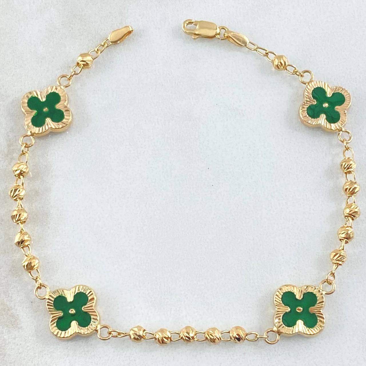 Pulso Trebol Verde 4.55gr / 20cm / Oro Amarillo 18K