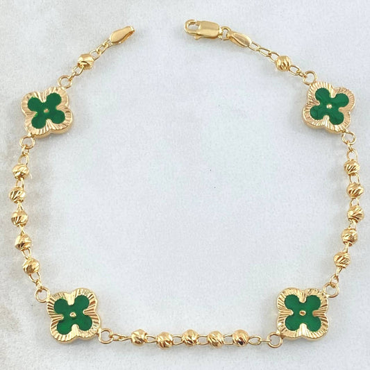 Pulso Trebol Verde 4.55gr / 20cm / Oro Amarillo 18K
