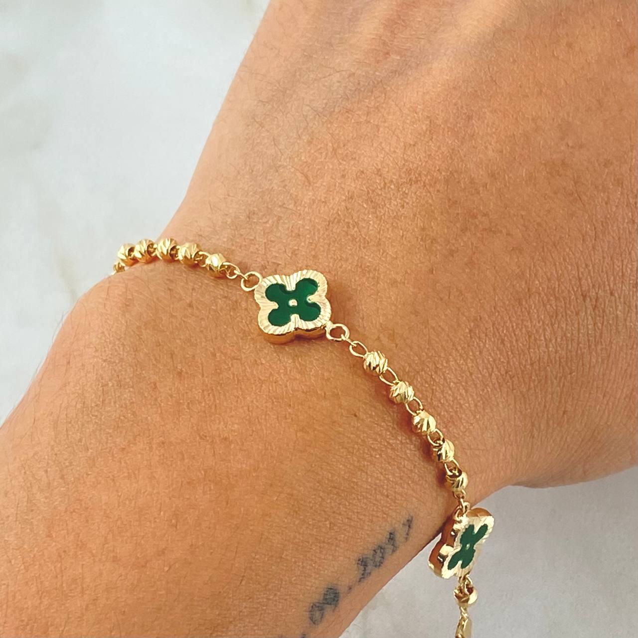 Pulso Trebol Verde 4.55gr / 20cm / Oro Amarillo 18K