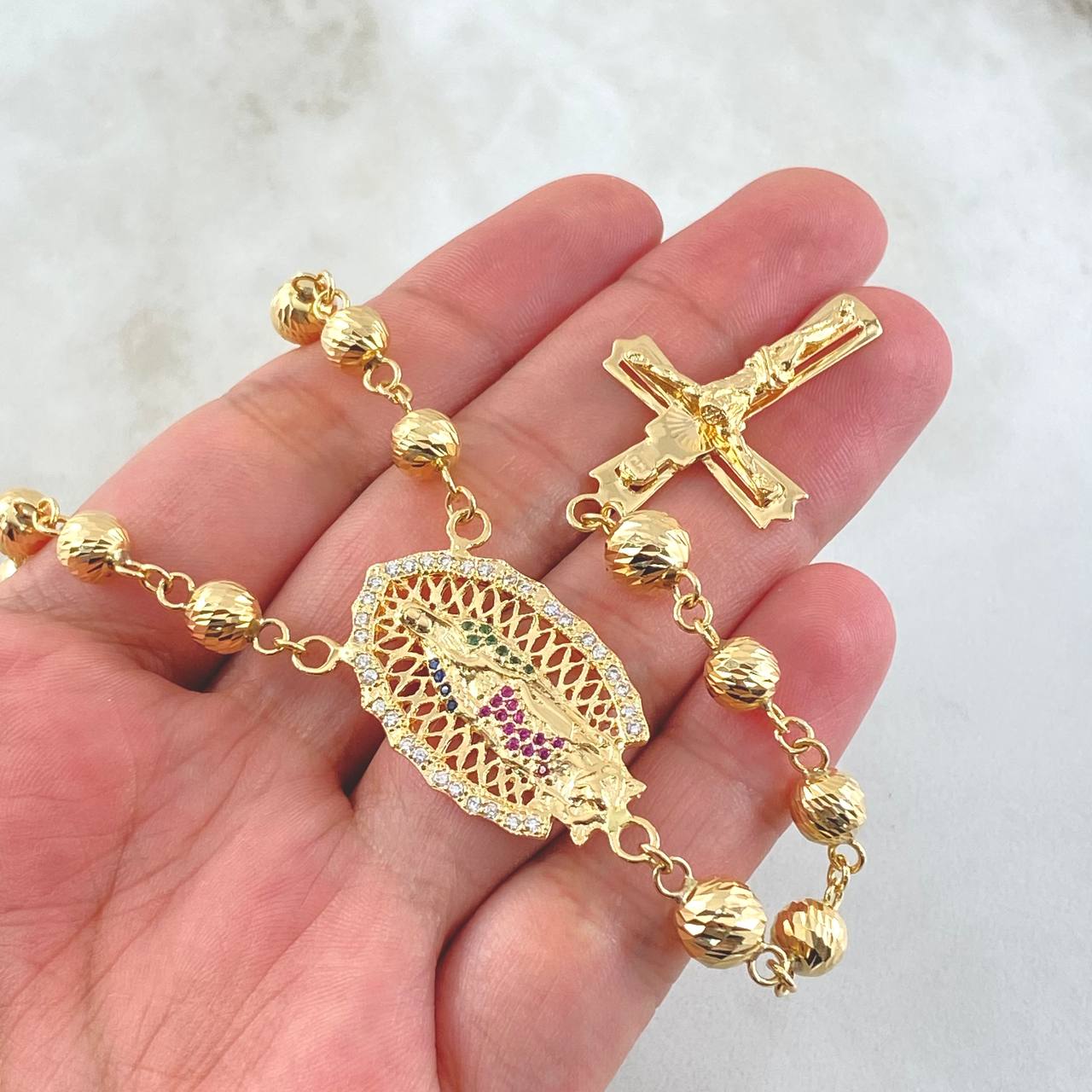 Cross Rosary Christ Virgin Guadalupe 31.7gr / 27 1/2 in / 18K Gold