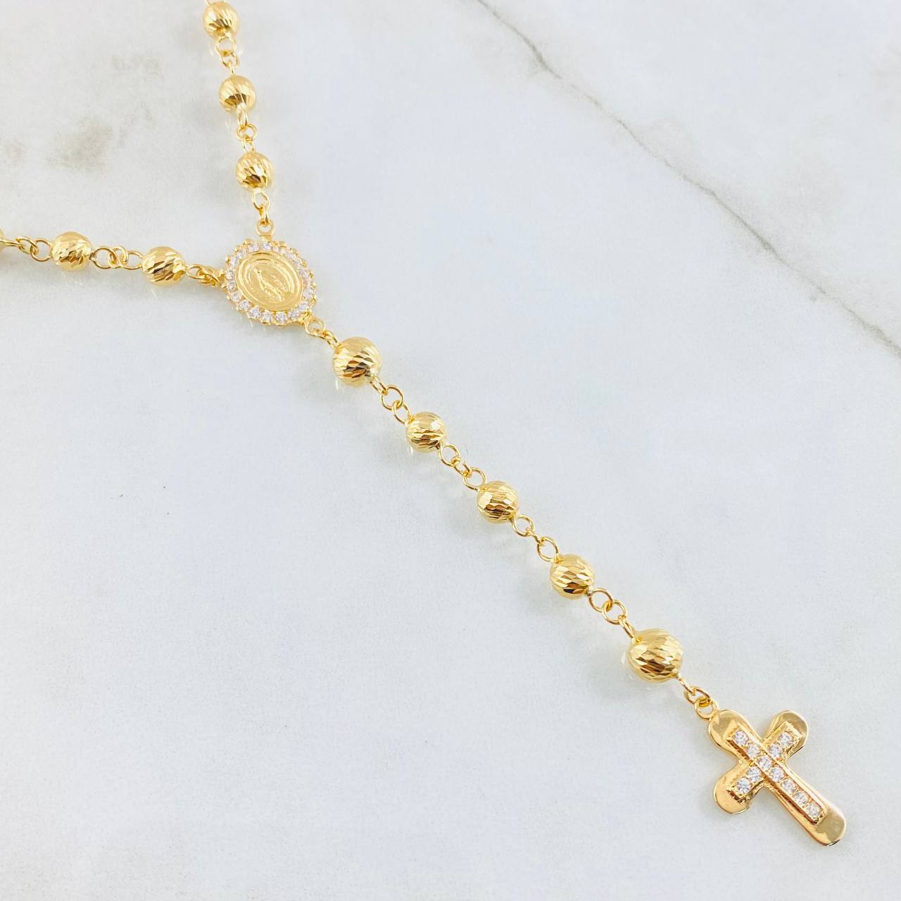 Cross Rosary Virgin Miraculous 19.3gr / 25 1/2 in / 18K Gold