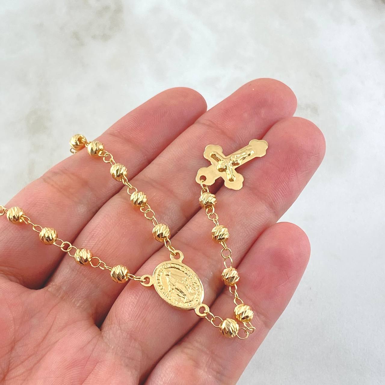 Rosario Cruz Cristo Virgen Milagrosa 9.7gr / 21 3/4 in / Oro Amarillo 18K ©