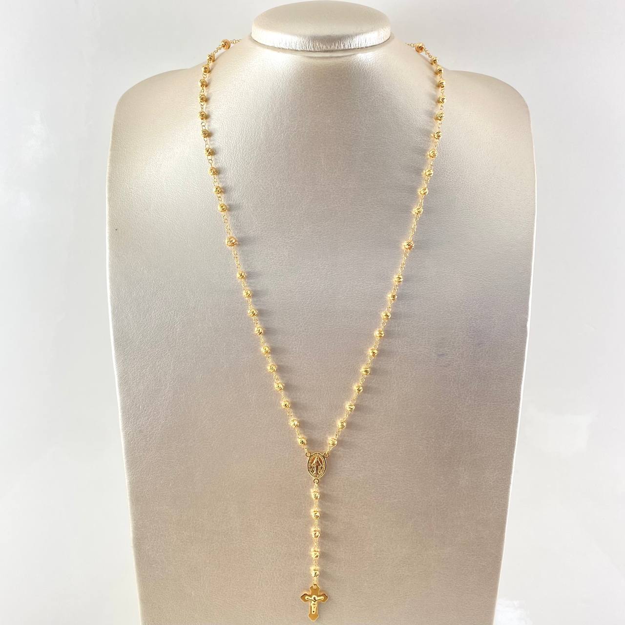 Cross Rosary Christ Virgin Miraculous 9.55gr / 21 3/4 in / 18K Gold