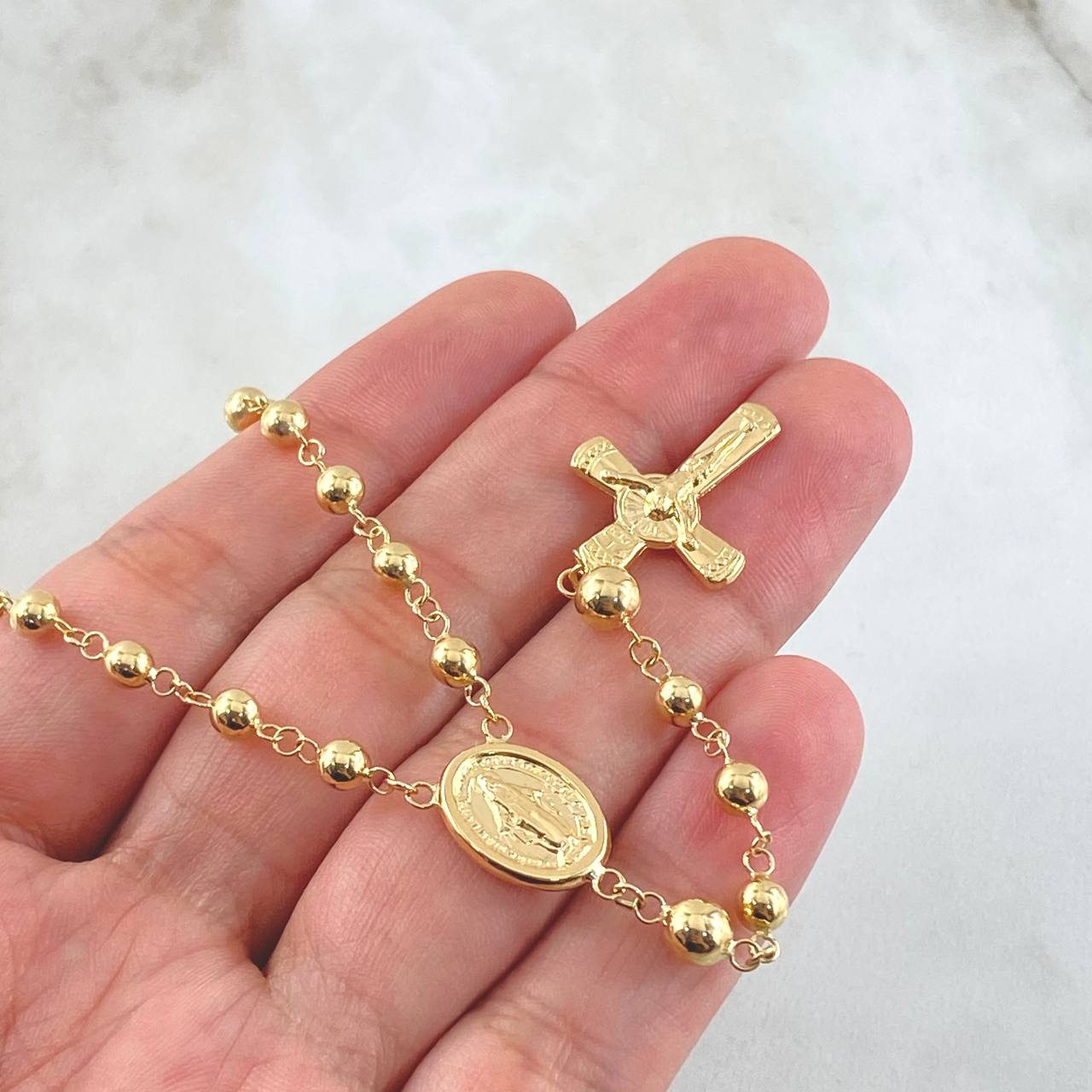 Rosario Cruz Cristo Virgen Milagrosa 8.75gr / 21 3/4 in / Oro Amarillo 18K ©