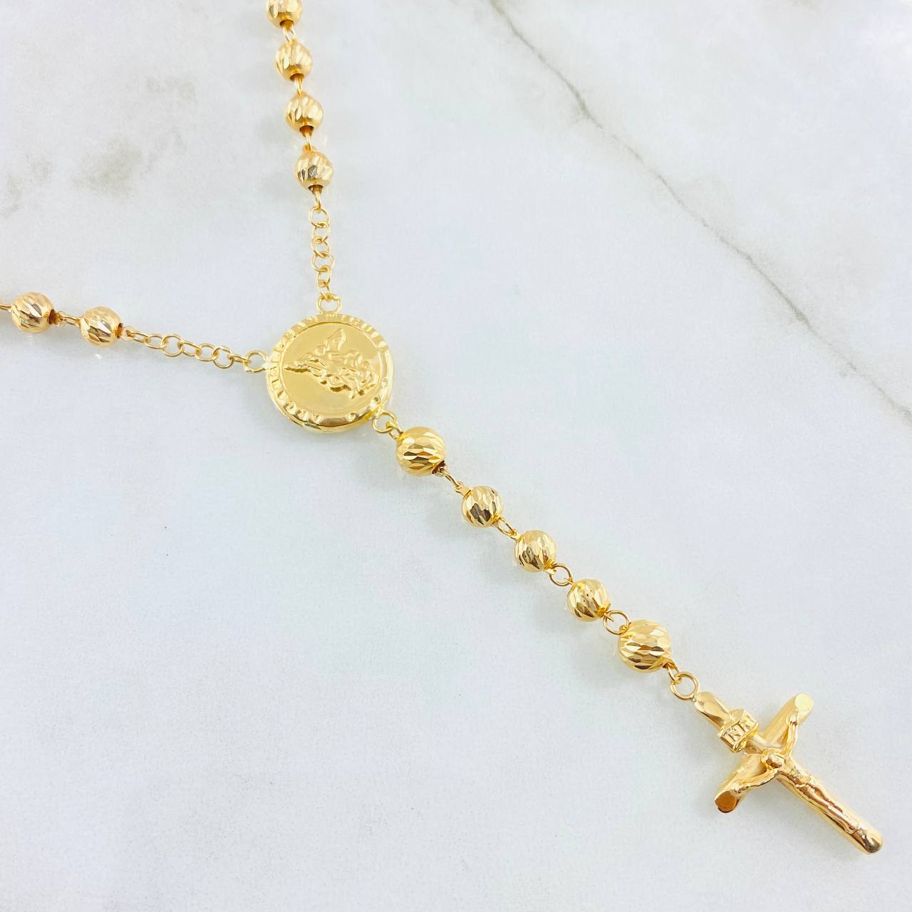 Cross Rosary Christ Saint Michael 12.85gr / 23.5in / 18K Gold