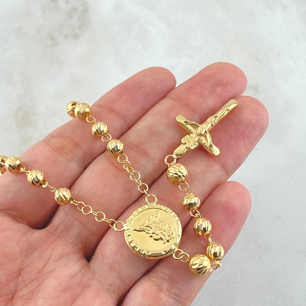Cross Rosary Christ Saint Michael 12.85gr / 23.5in / 18K Gold