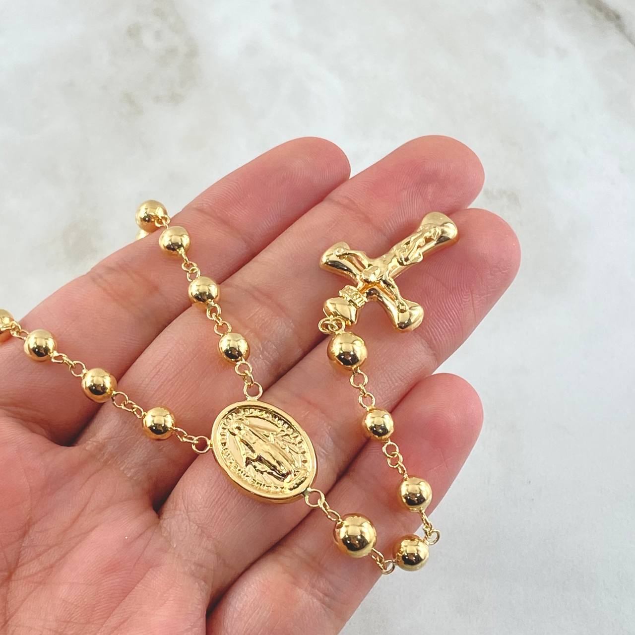 Cross Rosary Christ Virgin Miraculous 14gr / 23.5in / 18K Gold ©