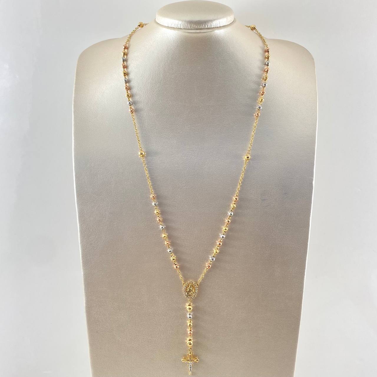 Cross Rosary Christ Virgin of Carmen 13.2gr / 23.5in / Three 18K Golds