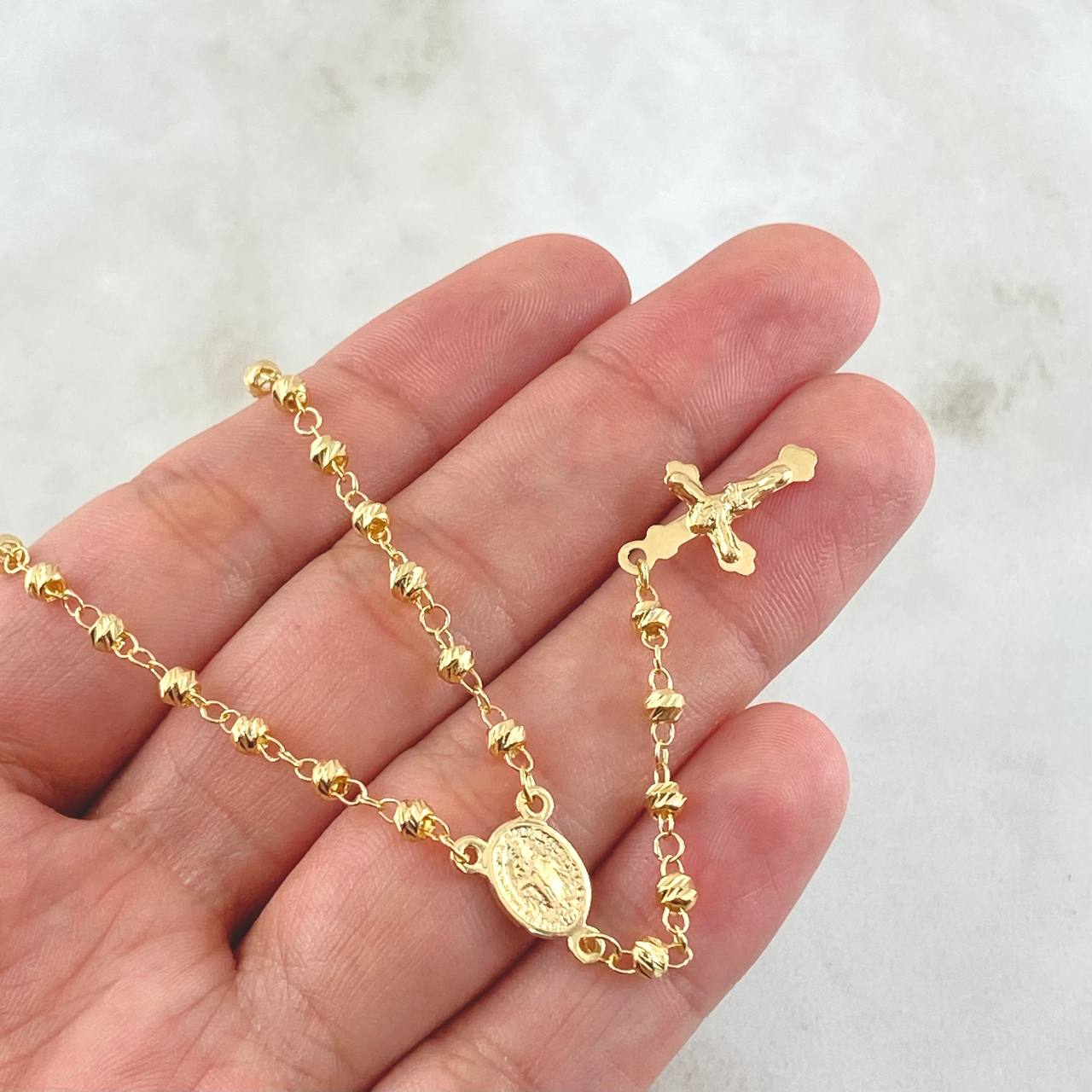 Rosario Cruz Cristo Virgen Milagrosa 6.9gr / 19 3/4 in / Oro Amarillo 18K ©