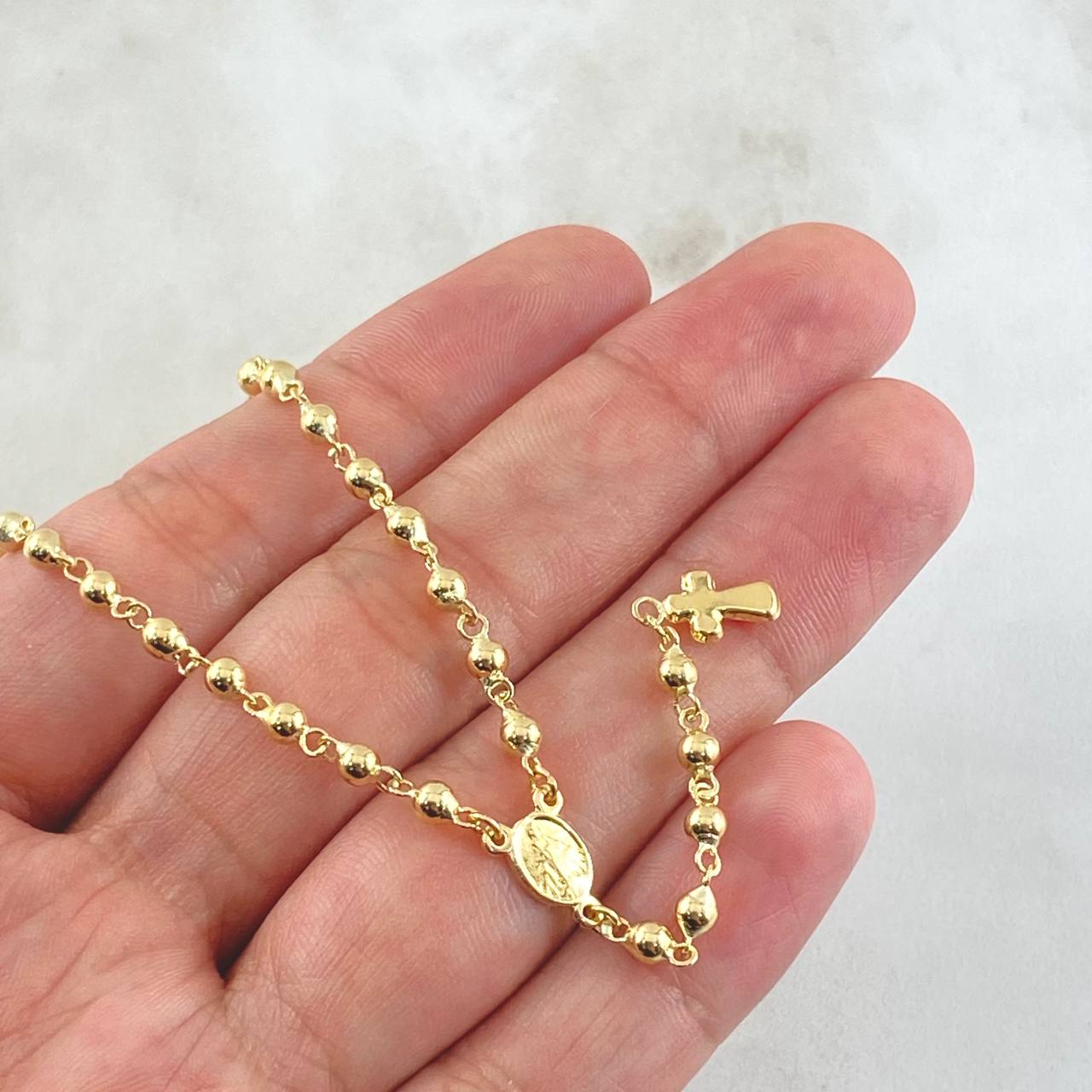 Cross Rosary Virgin Miraculous 8.35gr / 17 3/4 in / 18K Gold