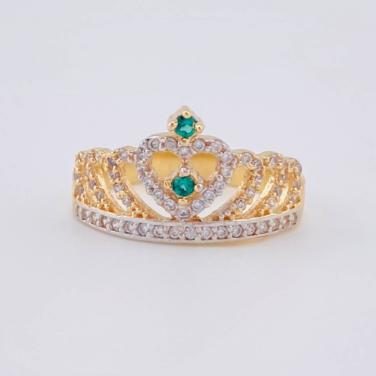 Anillo Corona Corazon Tupido 3.25 g / T6 3/4 Dos Oros Amarillo Blanco 18K