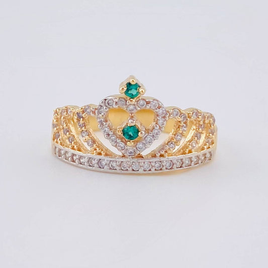 Anillo Corona Corazon Tupido 3.25 g / T6 3/4 Dos Oros Amarillo Blanco 18K