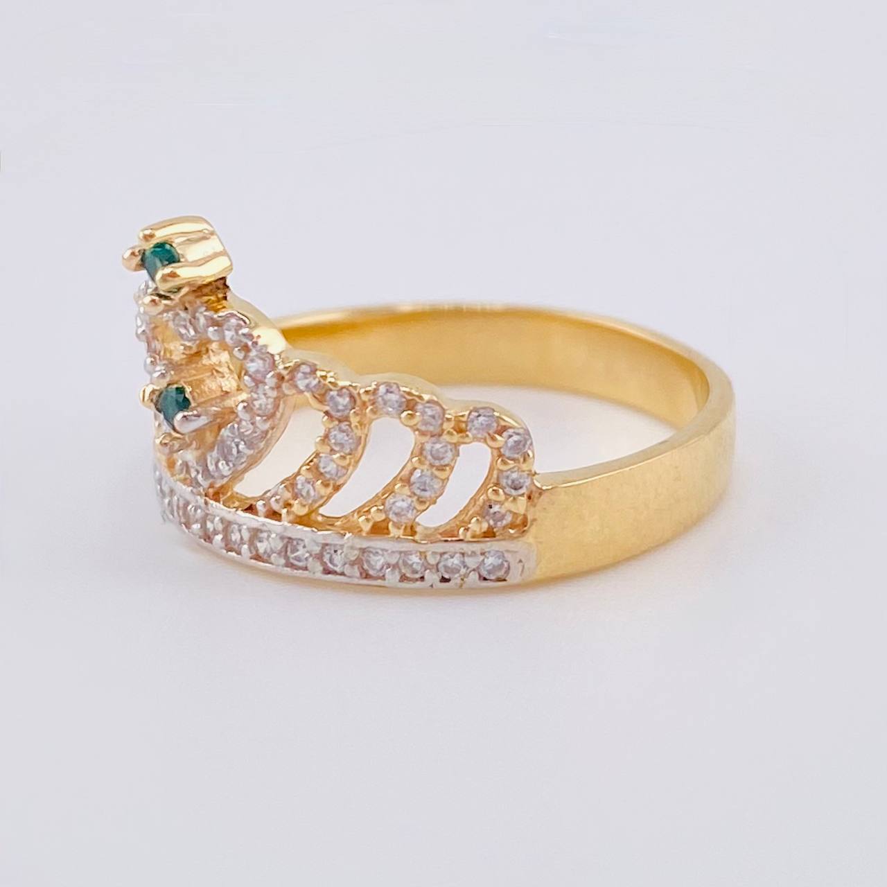 Anillo Corona Corazon Tupido 3.25 g / T6 3/4 Dos Oros Amarillo Blanco 18K