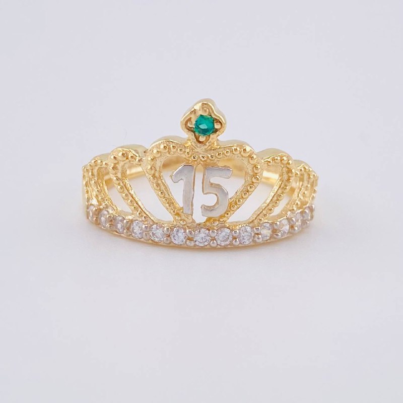 Quinceañera Crown Ring Heart 3.2 g / T7 1/4 Two-Tone Yellow White Gold 18K