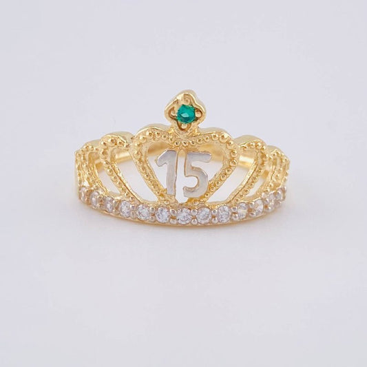 Quinceañera Crown Ring Heart 3.2 g / T7 1/4 Two-Tone Yellow White Gold 18K