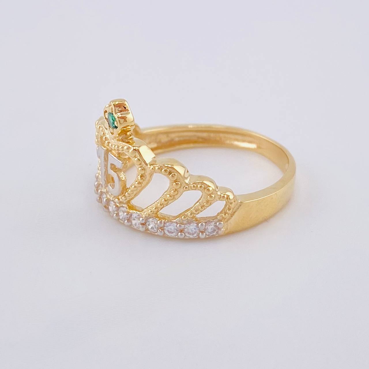Quinceañera Crown Ring Heart 3.2 g / T7 1/4 Two-Tone Yellow White Gold 18K