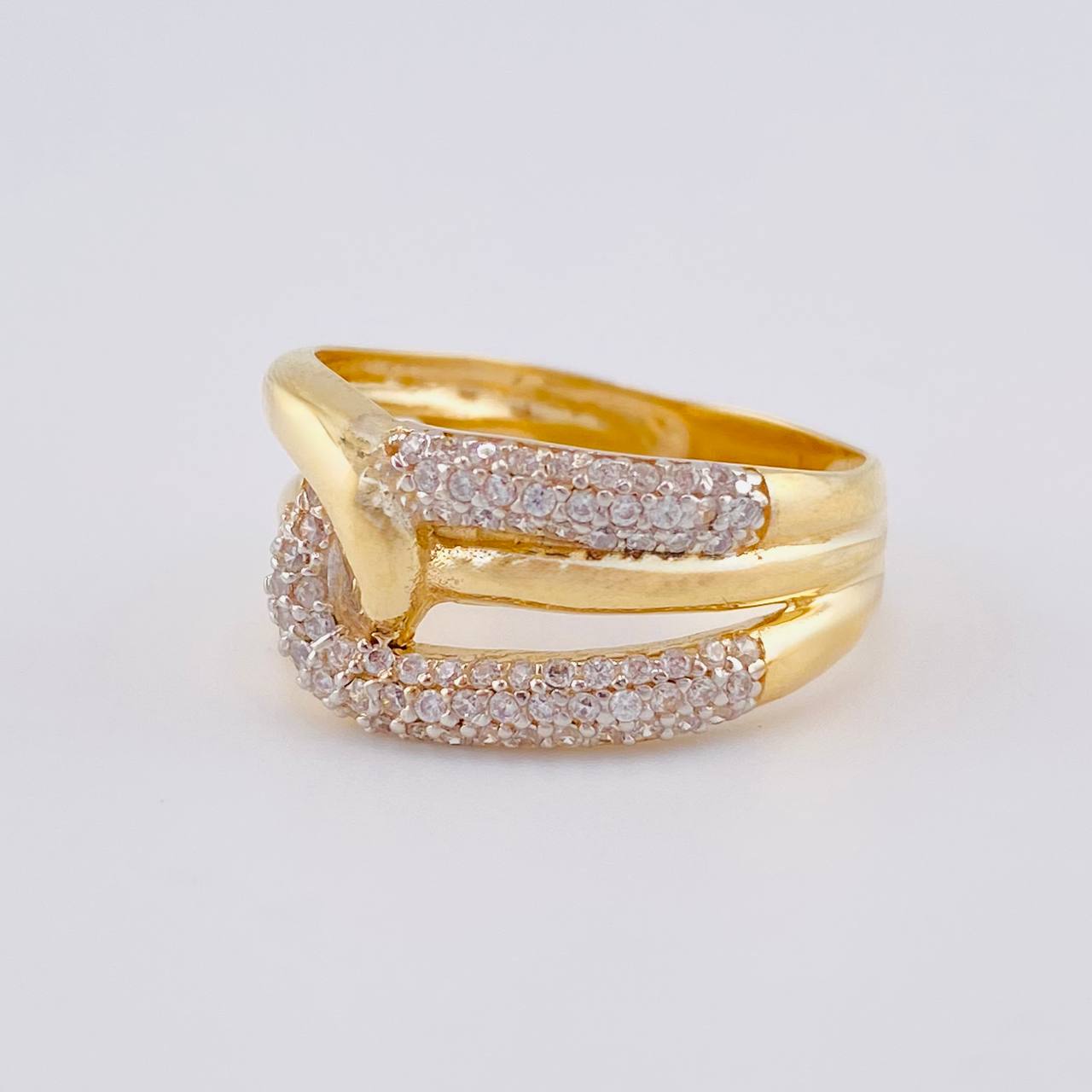 Double Crossed Rail Ring 5.15 g / T7 1/2 18K Yellow Gold