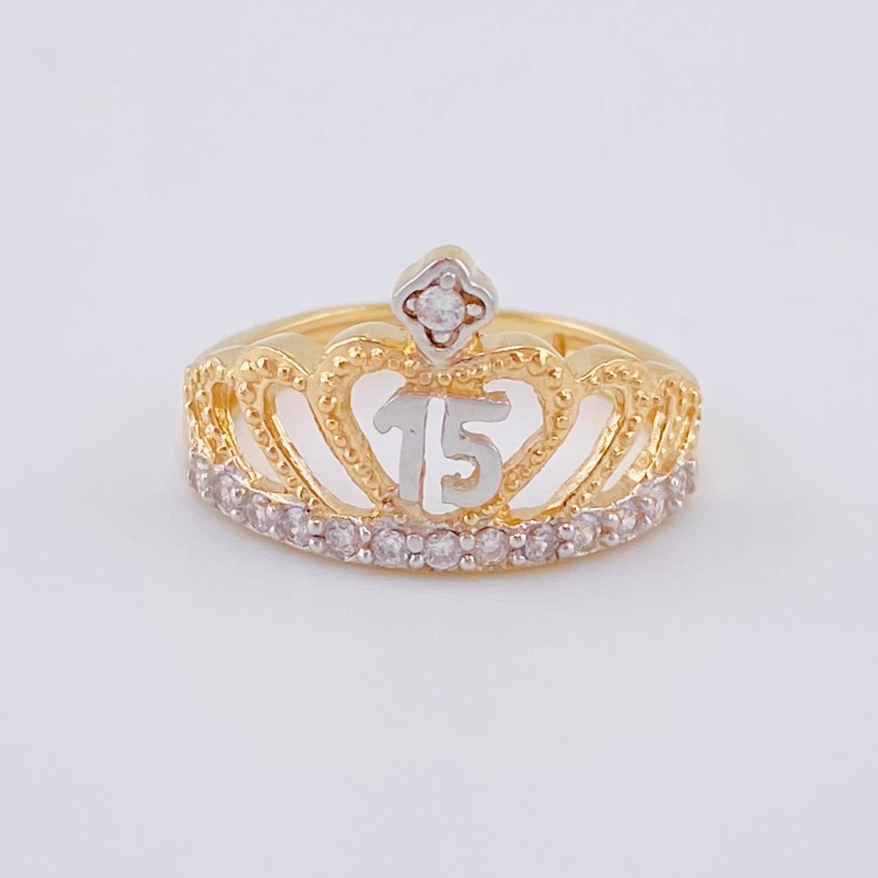 Quinceañera Crown Ring Heart 3.35 g / T7 Two-Tone Yellow White Gold 18K