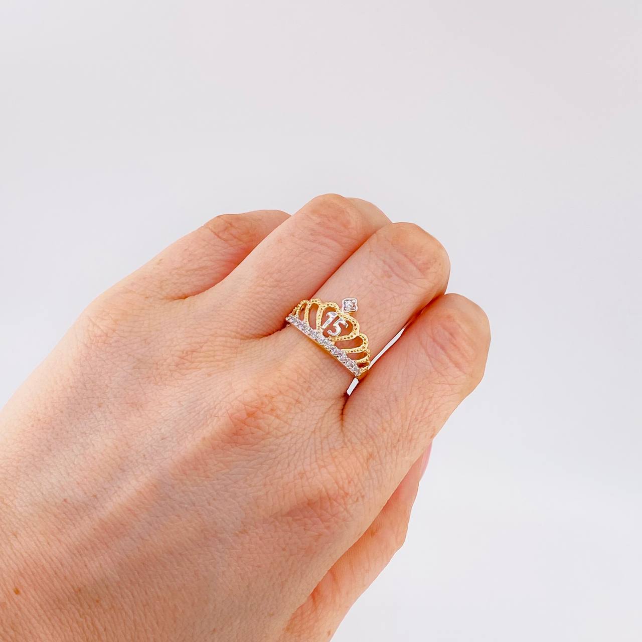 Quinceañera Crown Ring Heart 3.35 g / T7 Two-Tone Yellow White Gold 18K