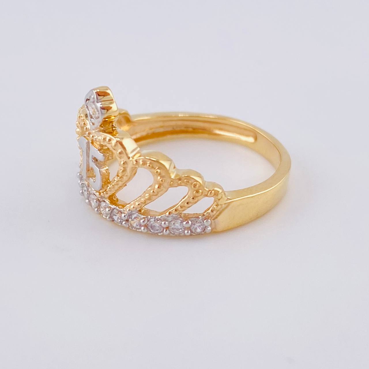 Quinceañera Crown Ring Heart 3.35 g / T7 Two-Tone Yellow White Gold 18K