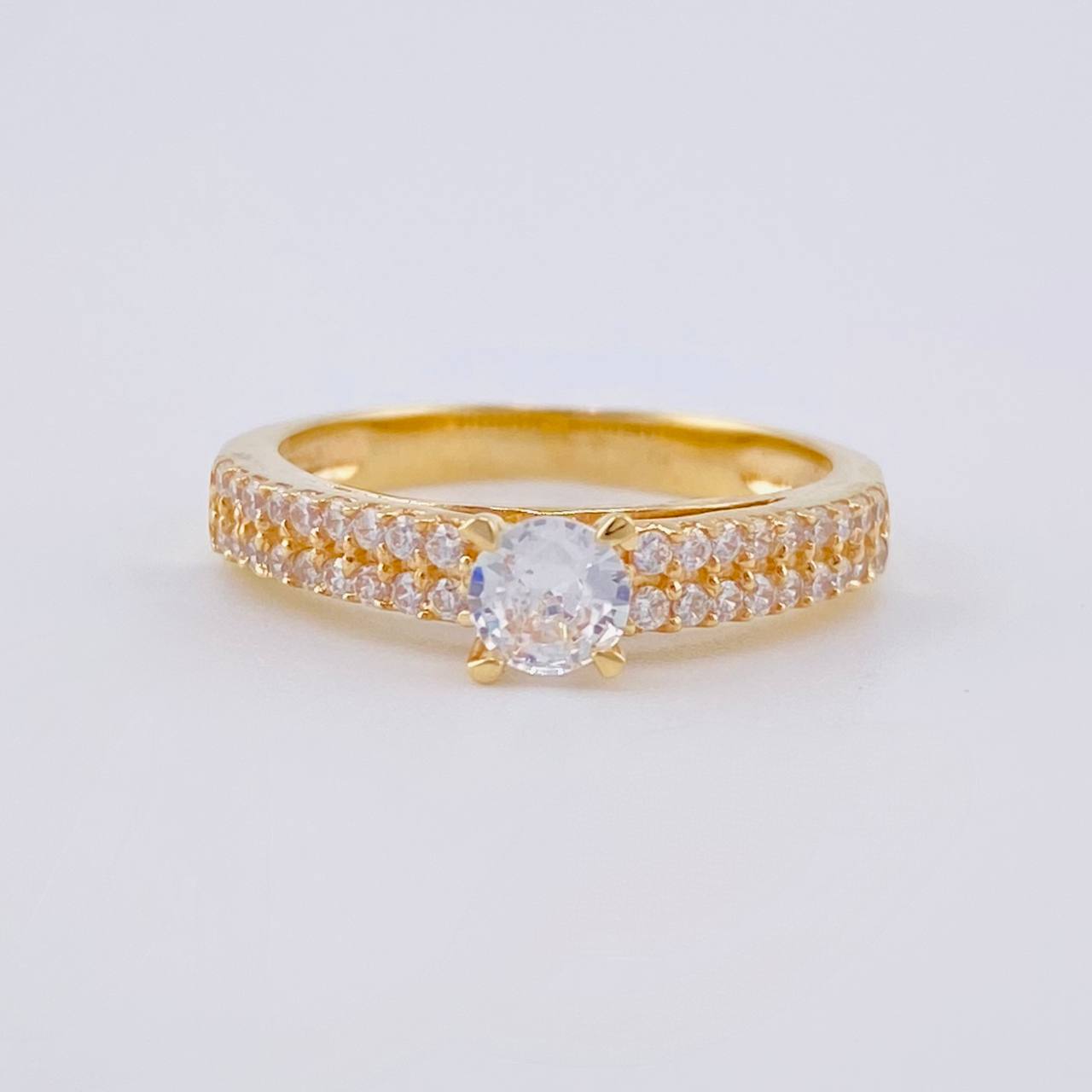 Double Line Solitaire Ring Dense 3.25 g / T7 Yellow Gold 18K