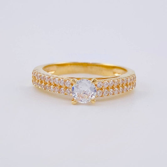 Anillo Solitario Doble Linea Tupido 3.25 g / T7 Oro Amarillo 18K