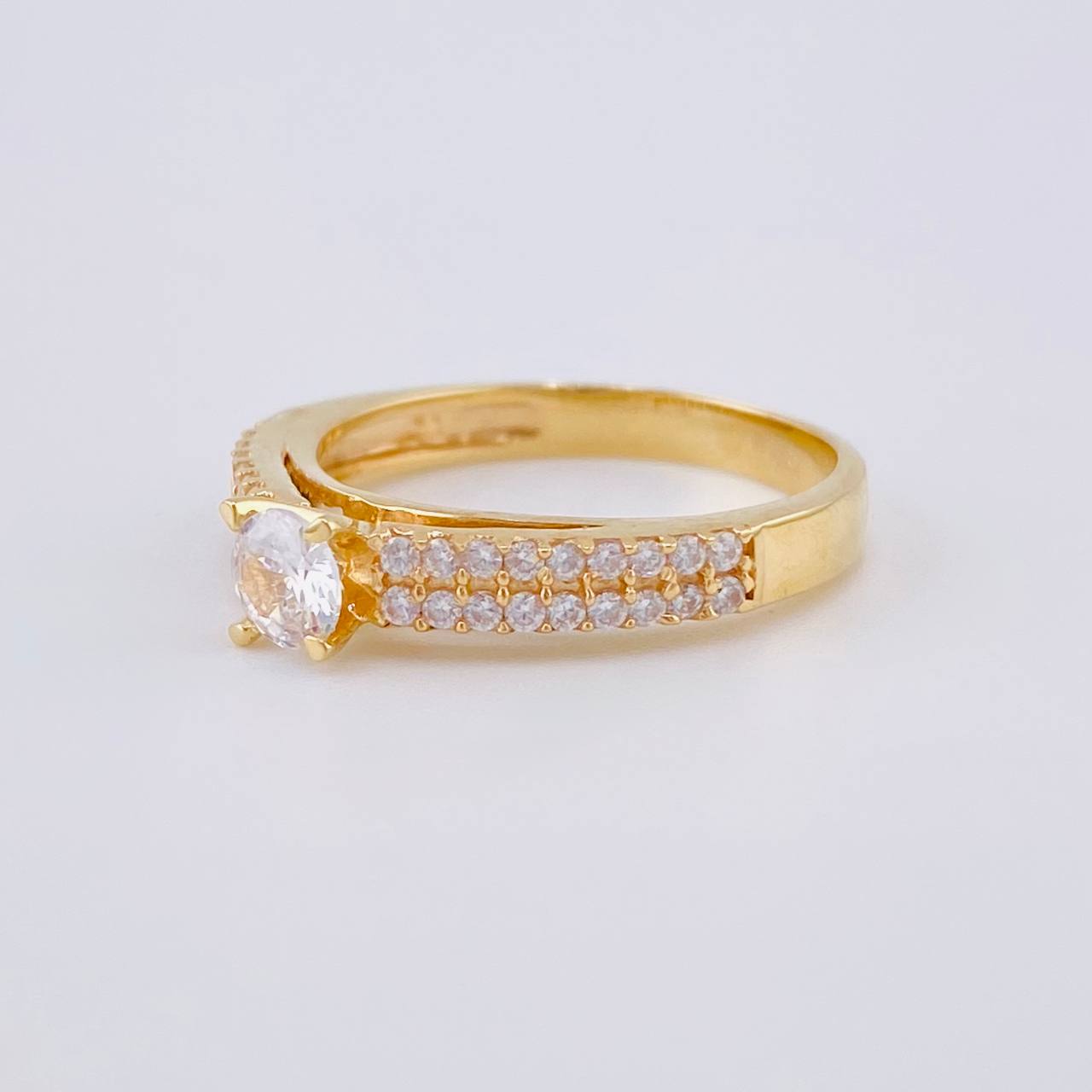 Double Line Solitaire Ring Dense 3.25 g / T7 Yellow Gold 18K