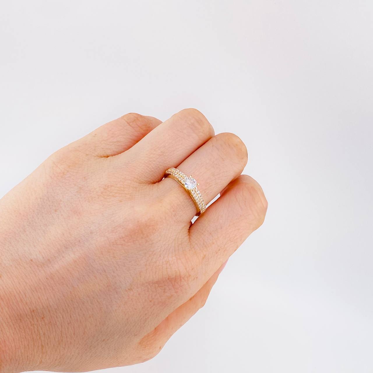 Double Line Solitaire Ring Dense 3.25 g / T7 Yellow Gold 18K