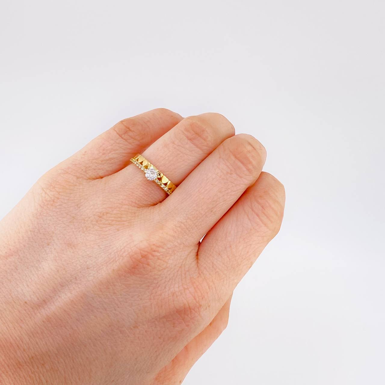 Solitaire Ring Dual Hearts 2.35 g / T6 1/4 Yellow Gold 18K