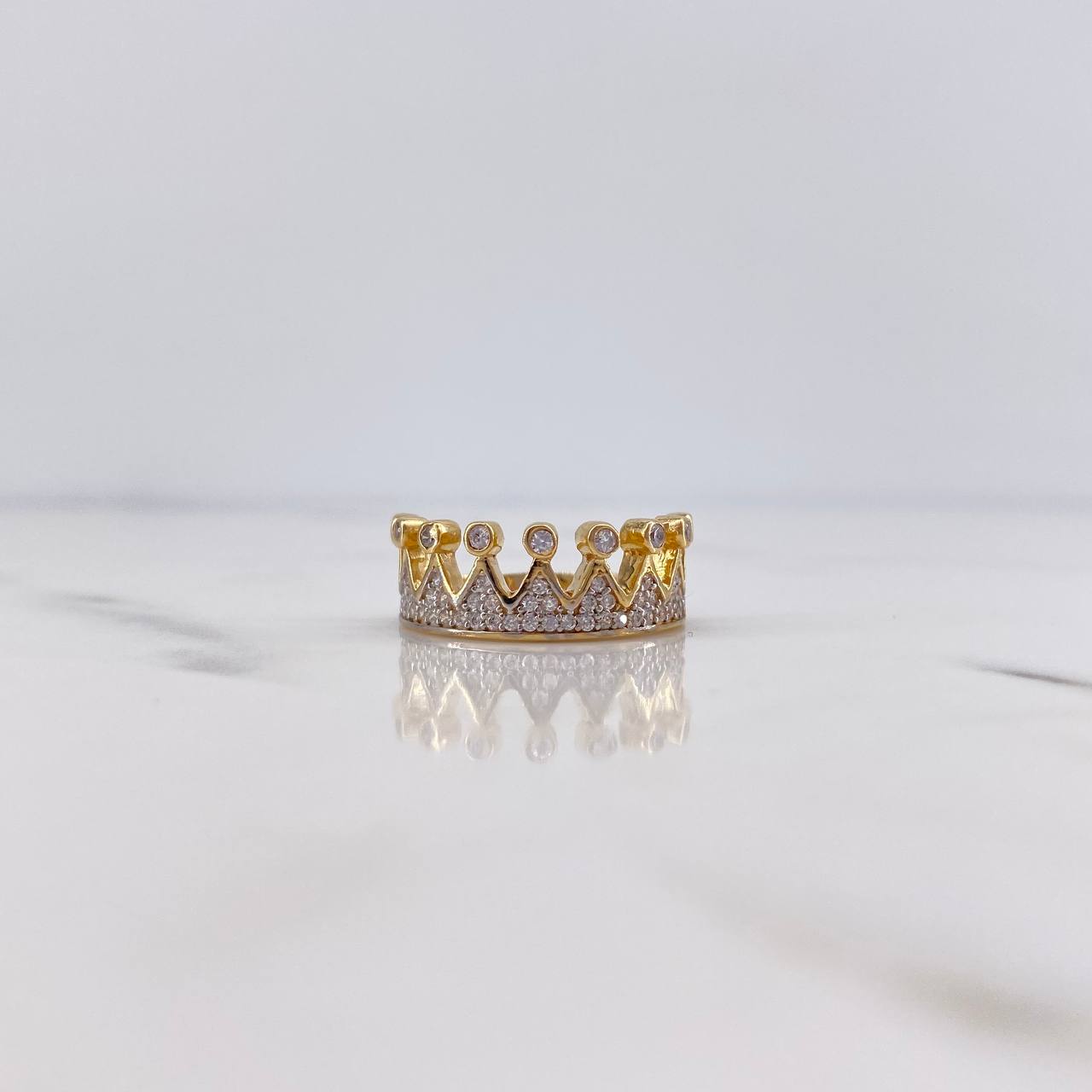Crown Ring 3.35gr / T5 3/4 / White Zircons Two-tone Yellow and White Gold 18K $