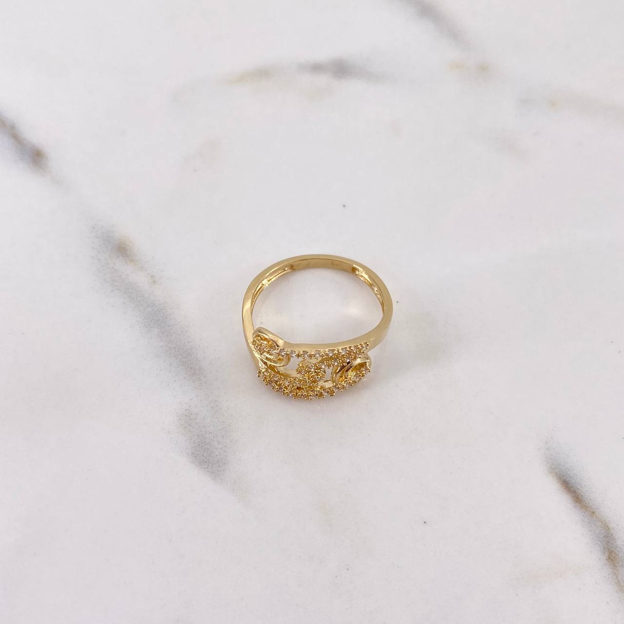 Double Spiral Galaxy Ring 3.3gr / T7 1/4 / White Zircons 18K Yellow Gold $