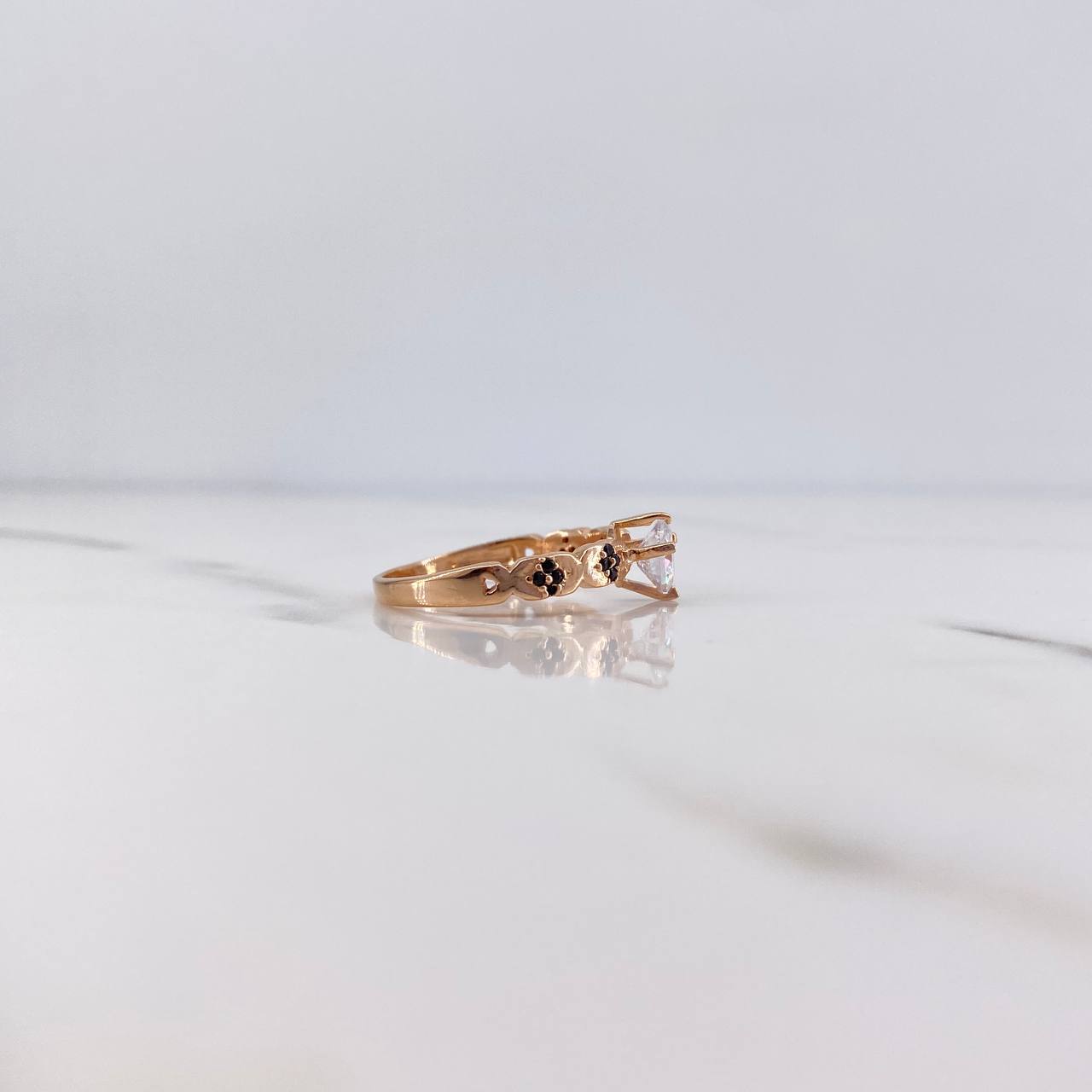 Ring Solitaire X 2.55gr / Size 6 3/4 / Black Zircons White Rose Gold 18K $