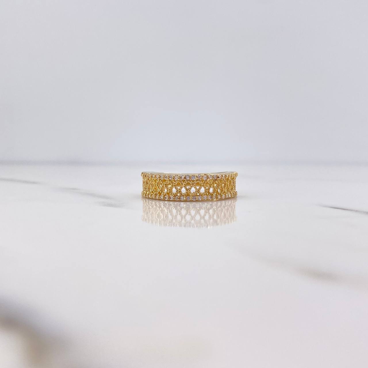 Rustic Ring Curves 4gr / T8 / White Zircons 18K Yellow Gold $